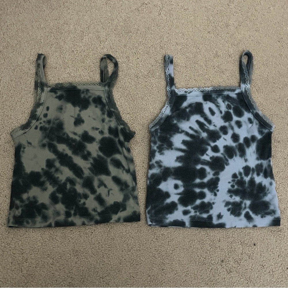 AE ribbed lace cotton cami tank top bundle, custom tie dye, stretchy, soft, xs